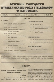 Dziennik Zarządzeń Dyrekcji Okręgu Poczt i Telegrafów w Katowicach. 1934, nr 7