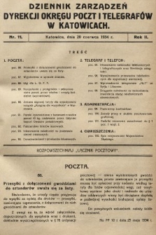 Dziennik Zarządzeń Dyrekcji Okręgu Poczt i Telegrafów w Katowicach. 1934, nr 11