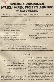 Dziennik Zarządzeń Dyrekcji Okręgu Poczt i Telegrafów w Katowicach. 1934, nr 13