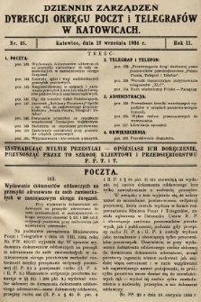 Dziennik Zarządzeń Dyrekcji Okręgu Poczt i Telegrafów w Katowicach. 1934, nr 16