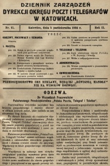 Dziennik Zarządzeń Dyrekcji Okręgu Poczt i Telegrafów w Katowicach. 1934, nr 17