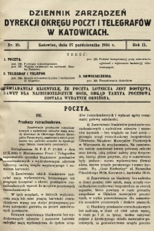 Dziennik Zarządzeń Dyrekcji Okręgu Poczt i Telegrafów w Katowicach. 1934, nr 19