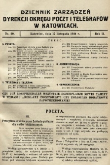 Dziennik Zarządzeń Dyrekcji Okręgu Poczt i Telegrafów w Katowicach. 1934, nr 20