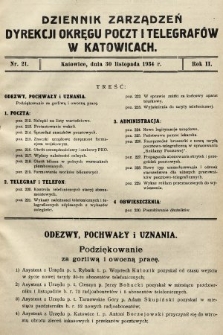 Dziennik Zarządzeń Dyrekcji Okręgu Poczt i Telegrafów w Katowicach. 1934, nr 21