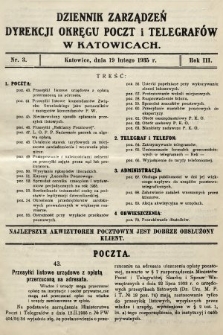 Dziennik Zarządzeń Dyrekcji Okręgu Poczt i Telegrafów w Katowicach. 1935, nr 3