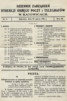 Dziennik Zarządzeń Dyrekcji Okręgu Poczt i Telegrafów w Katowicach. 1935, nr 5