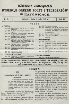 Dziennik Zarządzeń Dyrekcji Okręgu Poczt i Telegrafów w Katowicach. 1935, nr 7