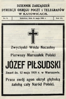 Dziennik Zarządzeń Dyrekcji Okręgu Poczt i Telegrafów w Katowicach. 1935, nr 9