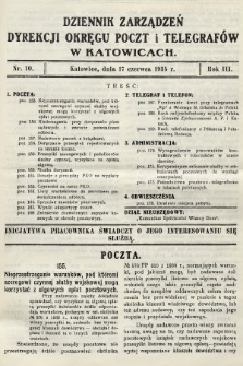 Dziennik Zarządzeń Dyrekcji Okręgu Poczt i Telegrafów w Katowicach. 1935, nr 10