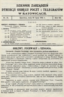 Dziennik Zarządzeń Dyrekcji Okręgu Poczt i Telegrafów w Katowicach. 1935, nr 12