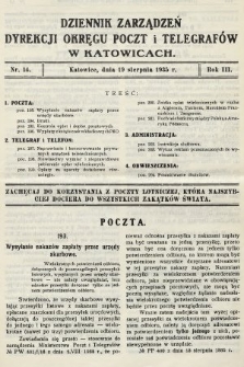 Dziennik Zarządzeń Dyrekcji Okręgu Poczt i Telegrafów w Katowicach. 1935, nr 14