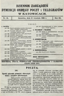 Dziennik Zarządzeń Dyrekcji Okręgu Poczt i Telegrafów w Katowicach. 1935, nr 15