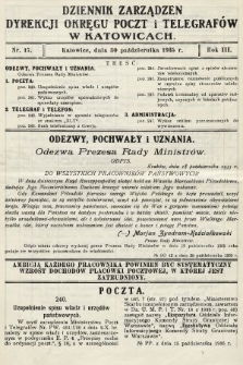 Dziennik Zarządzeń Dyrekcji Okręgu Poczt i Telegrafów w Katowicach. 1935, nr 17