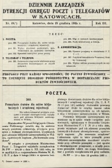 Dziennik Zarządzeń Dyrekcji Okręgu Poczt i Telegrafów w Katowicach. 1935, nr 19