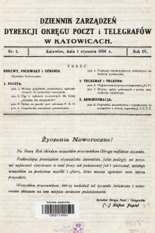 Dziennik Zarządzeń Dyrekcji Okręgu Poczt i Telegrafów w Katowicach. 1936, nr 1