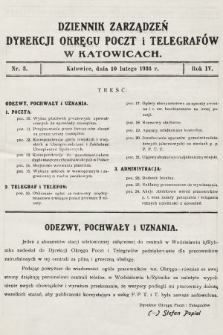 Dziennik Zarządzeń Dyrekcji Okręgu Poczt i Telegrafów w Katowicach. 1936, nr 3
