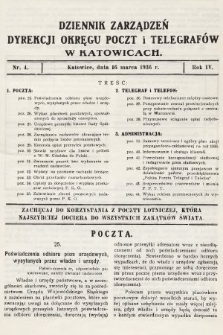 Dziennik Zarządzeń Dyrekcji Okręgu Poczt i Telegrafów w Katowicach. 1936, nr 4