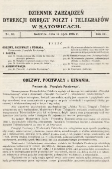 Dziennik Zarządzeń Dyrekcji Okręgu Poczt i Telegrafów w Katowicach. 1936, nr 10