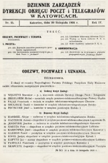 Dziennik Zarządzeń Dyrekcji Okręgu Poczt i Telegrafów w Katowicach. 1936, nr 15