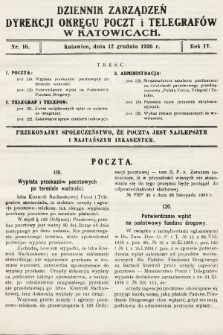 Dziennik Zarządzeń Dyrekcji Okręgu Poczt i Telegrafów w Katowicach. 1936, nr 16