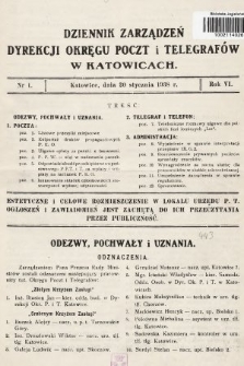 Dziennik Zarządzeń Dyrekcji Okręgu Poczt i Telegrafów w Katowicach. 1938, nr 1