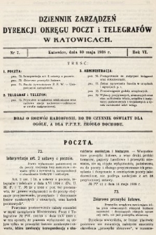 Dziennik Zarządzeń Dyrekcji Okręgu Poczt i Telegrafów w Katowicach. 1938, nr 7