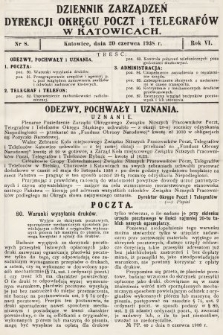 Dziennik Zarządzeń Dyrekcji Okręgu Poczt i Telegrafów w Katowicach. 1938, nr 8