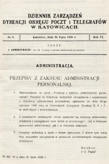 Dziennik Zarządzeń Dyrekcji Okręgu Poczt i Telegrafów w Katowicach. 1938, nr 9