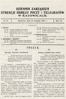 Dziennik Zarządzeń Dyrekcji Okręgu Poczt i Telegrafów w Katowicach. 1938, nr 10