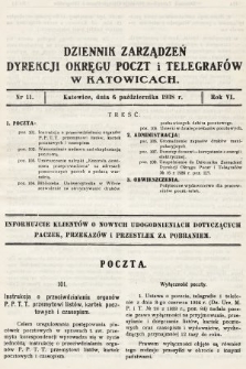 Dziennik Zarządzeń Dyrekcji Okręgu Poczt i Telegrafów w Katowicach. 1938, nr 11