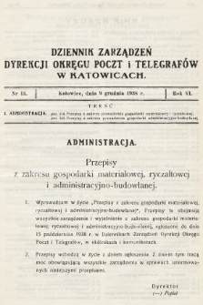 Dziennik Zarządzeń Dyrekcji Okręgu Poczt i Telegrafów w Katowicach. 1938, nr 13