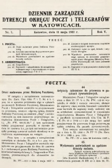 Dziennik Zarządzeń Dyrekcji Okręgu Poczt i Telegrafów w Katowicach. 1937, nr 7
