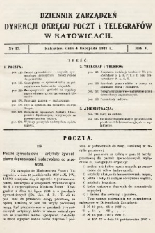 Dziennik Zarządzeń Dyrekcji Okręgu Poczt i Telegrafów w Katowicach. 1937, nr 17