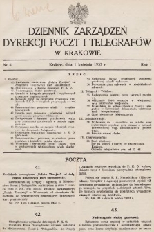 Dziennik Zarządzeń Dyrekcji Poczt i Telegrafów w Krakowie. 1933, nr 4