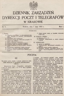 Dziennik Zarządzeń Dyrekcji Poczt i Telegrafów w Krakowie. 1933, nr 5