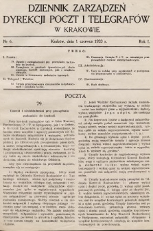 Dziennik Zarządzeń Dyrekcji Poczt i Telegrafów w Krakowie. 1933, nr 6