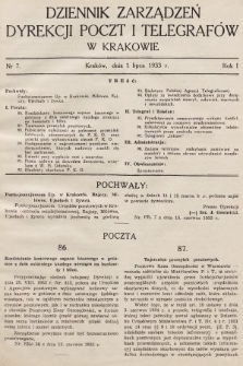 Dziennik Zarządzeń Dyrekcji Poczt i Telegrafów w Krakowie. 1933, nr 7