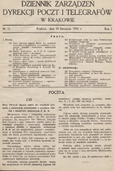 Dziennik Zarządzeń Dyrekcji Poczt i Telegrafów w Krakowie. 1933, nr 11