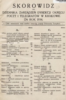 Dziennik Zarządzeń Dyrekcji Poczt i Telegrafów w Krakowie. 1934, skorowidz