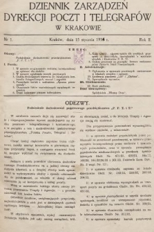 Dziennik Zarządzeń Dyrekcji Poczt i Telegrafów w Krakowie. 1934, nr 1