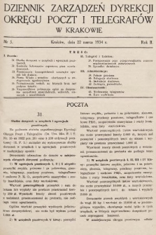 Dziennik Zarządzeń Dyrekcji Okręgu Poczt i Telegrafów w Krakowie. 1934, nr 5