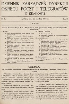Dziennik Zarządzeń Dyrekcji Okręgu Poczt i Telegrafów w Krakowie. 1934, nr 6