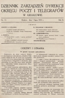 Dziennik Zarządzeń Dyrekcji Okręgu Poczt i Telegrafów w Krakowie. 1934, nr 10