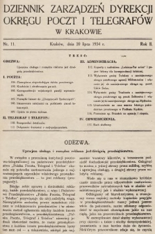 Dziennik Zarządzeń Dyrekcji Okręgu Poczt i Telegrafów w Krakowie. 1934, nr 11