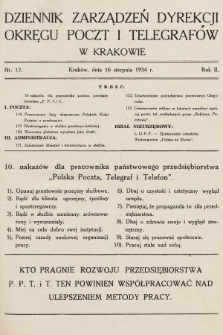 Dziennik Zarządzeń Dyrekcji Okręgu Poczt i Telegrafów w Krakowie. 1934, nr 12