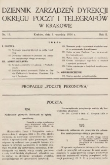 Dziennik Zarządzeń Dyrekcji Okręgu Poczt i Telegrafów w Krakowie. 1934, nr 13