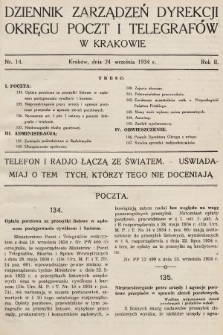 Dziennik Zarządzeń Dyrekcji Okręgu Poczt i Telegrafów w Krakowie. 1934, nr 14