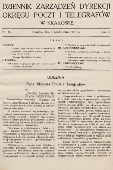 Dziennik Zarządzeń Dyrekcji Okręgu Poczt i Telegrafów w Krakowie. 1934, nr 15