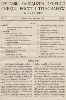 Dziennik Zarządzeń Dyrekcji Okręgu Poczt i Telegrafów w Krakowie. 1934, nr 17