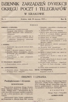 Dziennik Zarządzeń Dyrekcji Okręgu Poczt i Telegrafów w Krakowie. 1935, nr 1